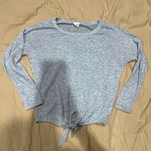 Caution To The Wind Heather Gray Tie-Front Long Sleeve Top